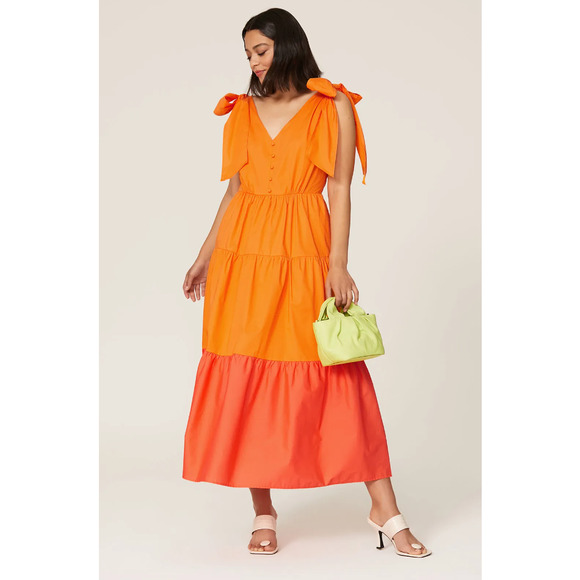 Color Me Courtney Dresses & Skirts - Color Me Courtney Louise Tiered Maxi Ankle Dress Orange and Peach Women's Size 6